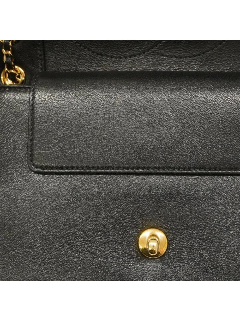 Chanel Shoulder Bag Mademoiselle Leather Black Gold